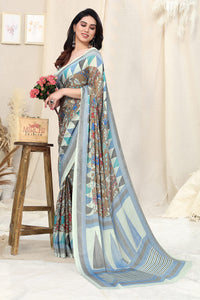 MIRCHI FASHION Women's Stylish Chiffon Floral and Geometric Printed Saree with Blouse Piece