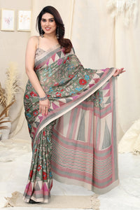 MIRCHI FASHION Women's Stylish Chiffon Floral and Geometric Printed Saree with Blouse Piece