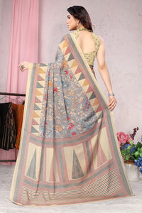 MIRCHI FASHION Women's Stylish Chiffon Floral and Geometric Printed Saree with Blouse Piece