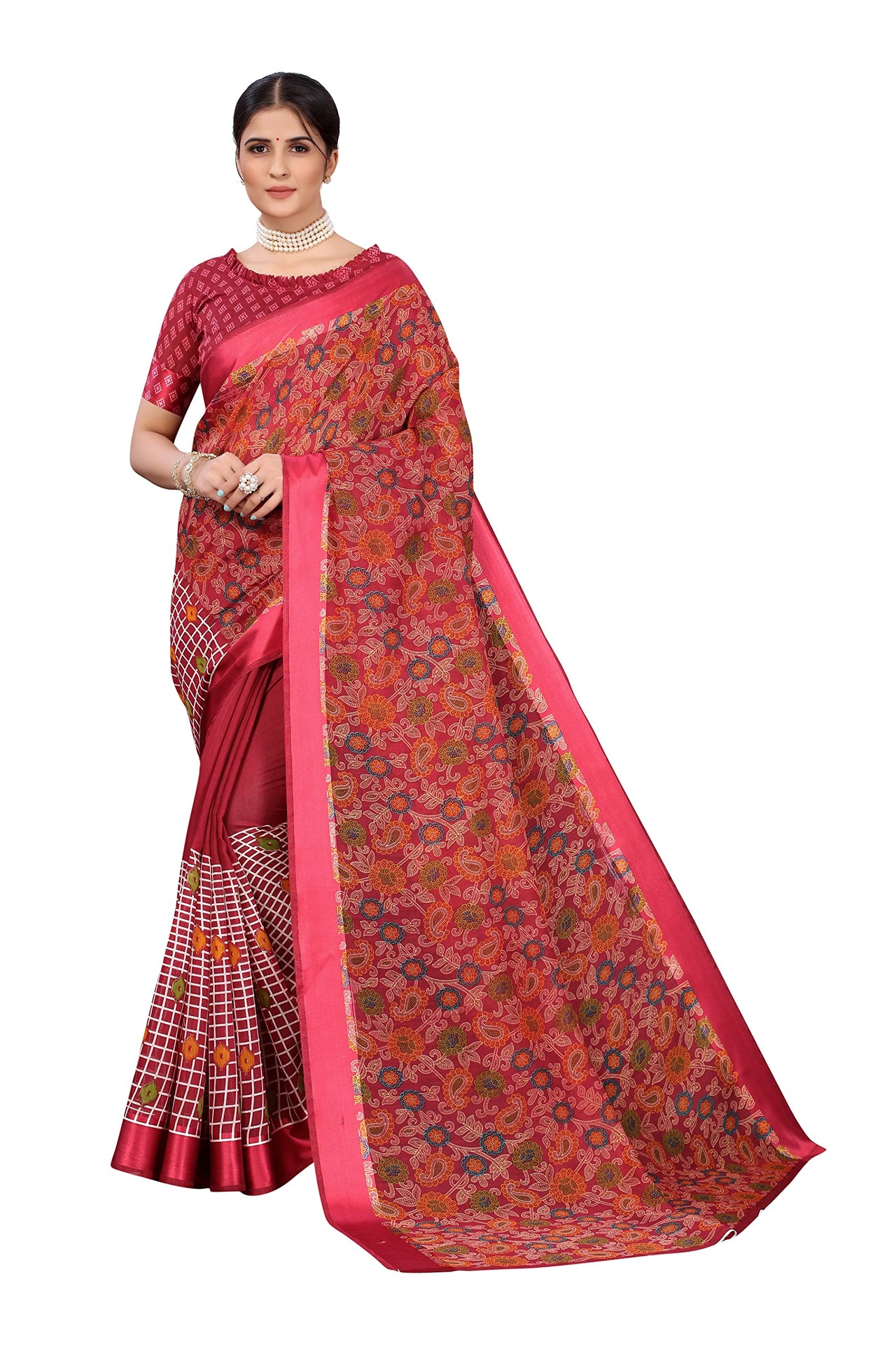 Yashika Women's Linen Saree Maroon