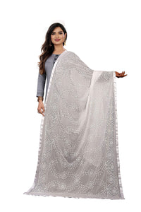AKSHAR LLC Women's Designer Pure Chiffon Dupatta with Pure Cotton Thread Embroidery Work