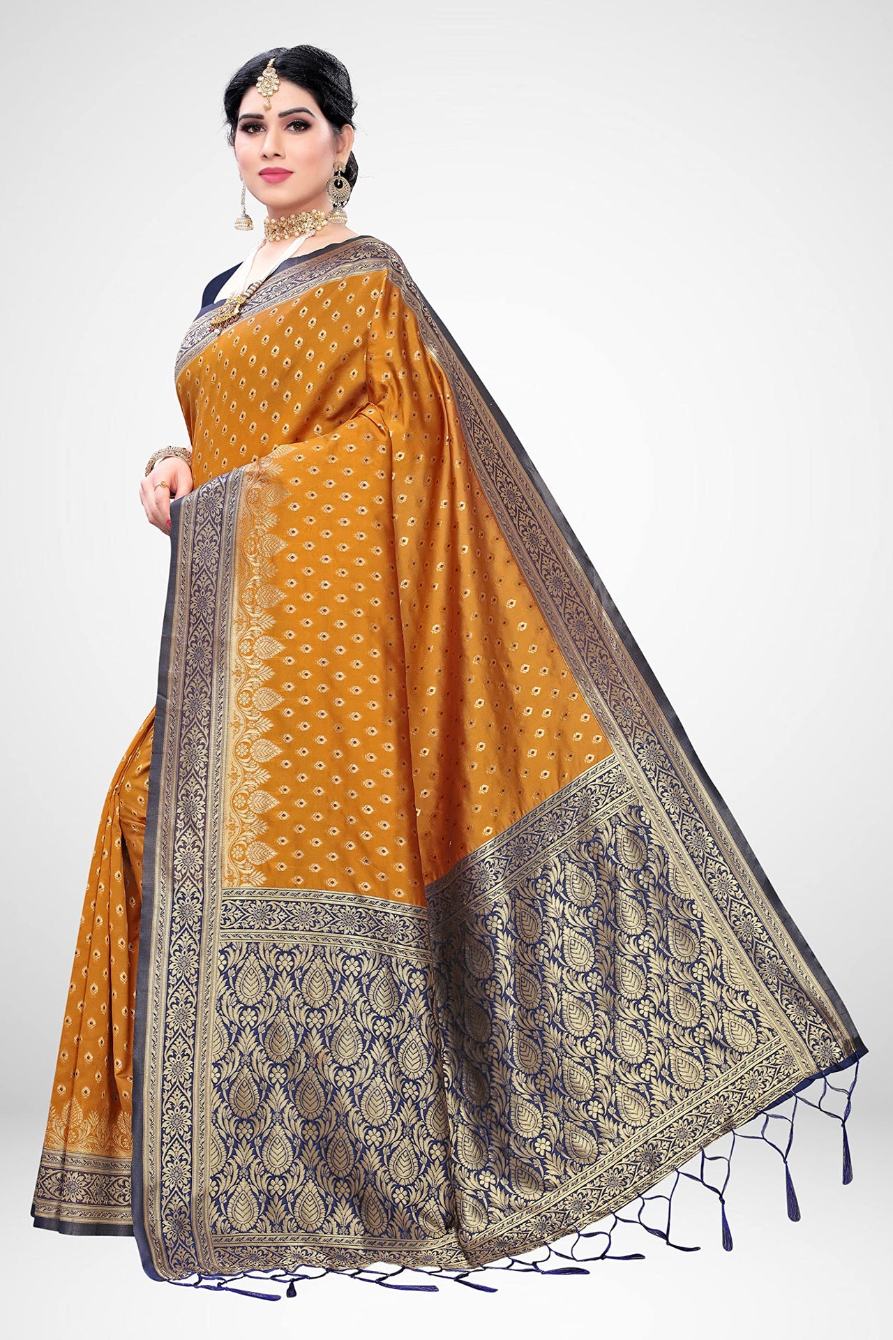 AKHILAM Women's Banarasi silk woven Design Saree with Unstitched Blouse Piece(GNG220_QL_Parent)