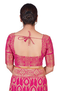 Monjolika Fashion Women's Banarasi Silk Peach Color Golden Zari Woven Saree With Separate Embellished And Unsttiched Blouse Piece