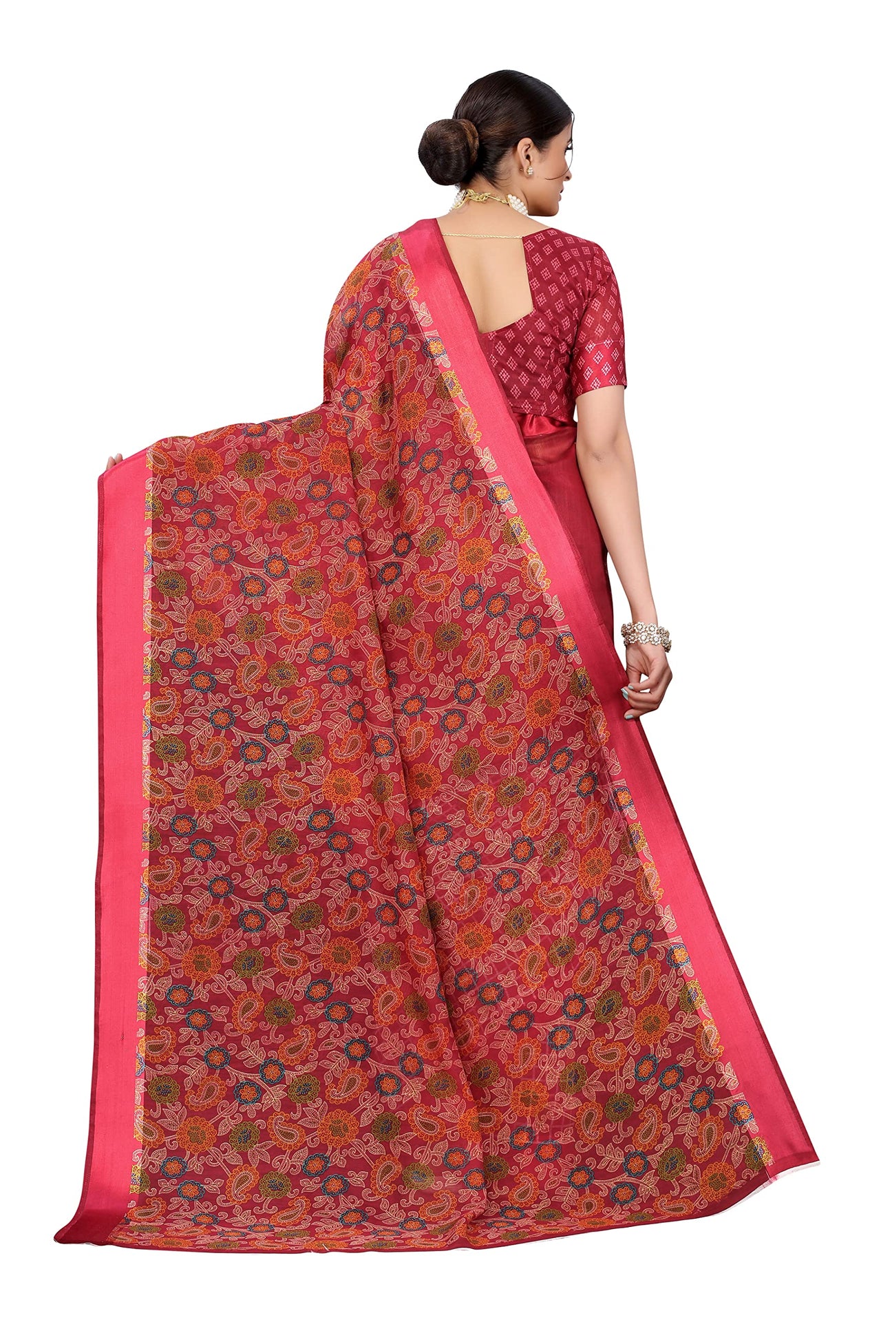 Yashika Women's Linen Saree Maroon