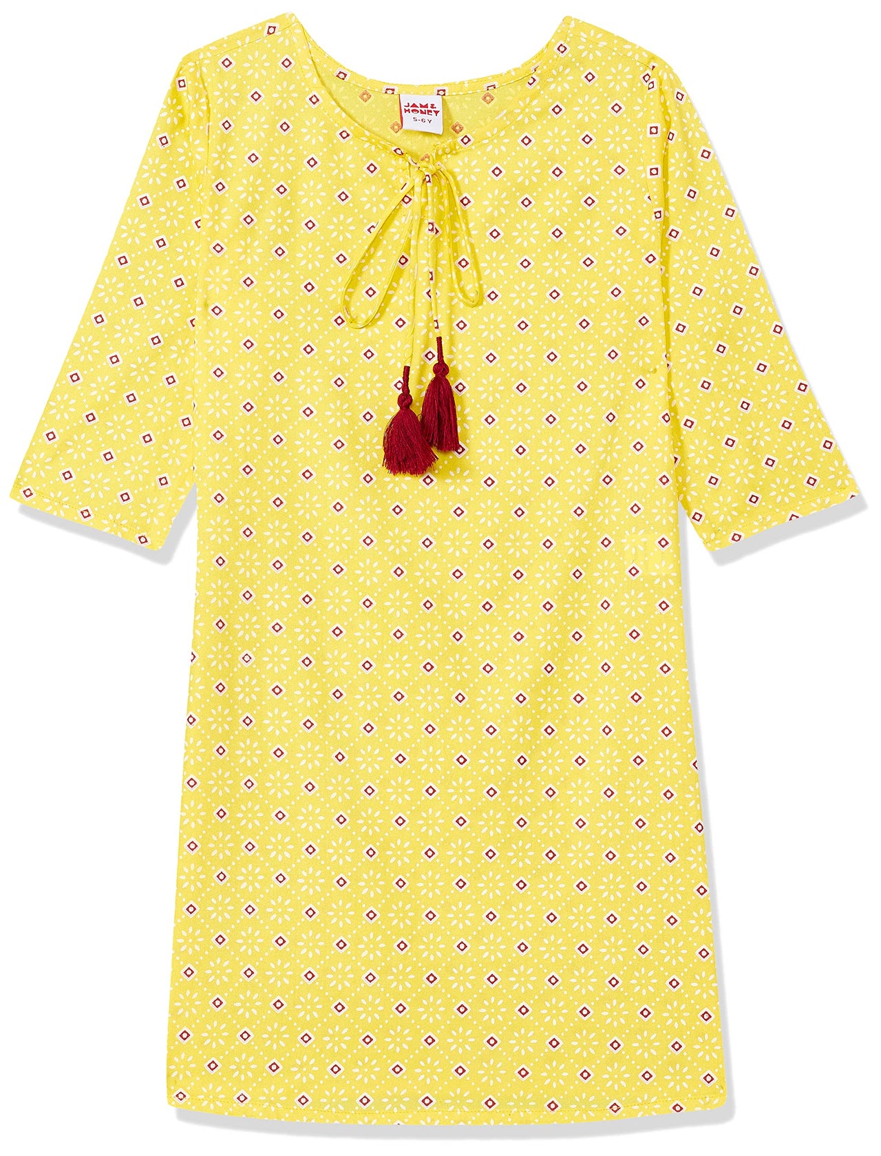 Amazon Brand - Jam & Honey Girl's Cotton Regular Short Kurti PEACH 2 2 Years-3 Years