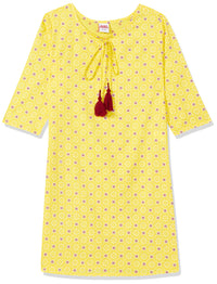 Amazon Brand - Jam & Honey Girl's Cotton Regular Short Kurti PEACH 2 2 Years-3 Years