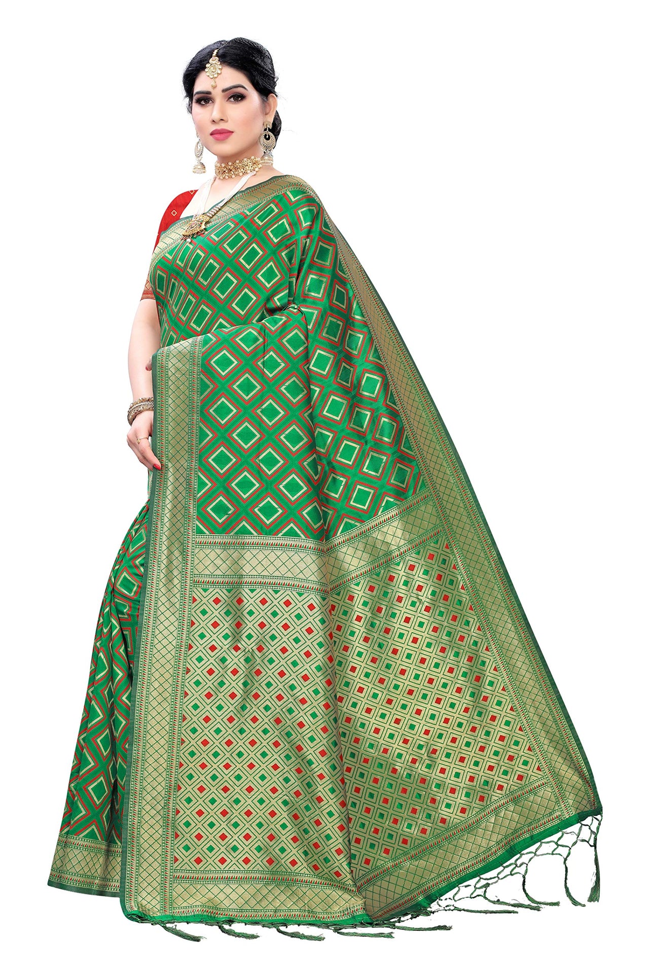 AKHILAM Women's Banarasi silk woven Design Saree with Unstitched Blouse Piece(GNG220_QL_Parent)