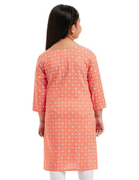 Amazon Brand - Jam & Honey Girl's Cotton Regular Short Kurti PEACH 2 2 Years-3 Years