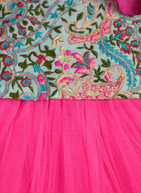 A.T.U.N Girls Lehenga Choli Multi-Turquoise