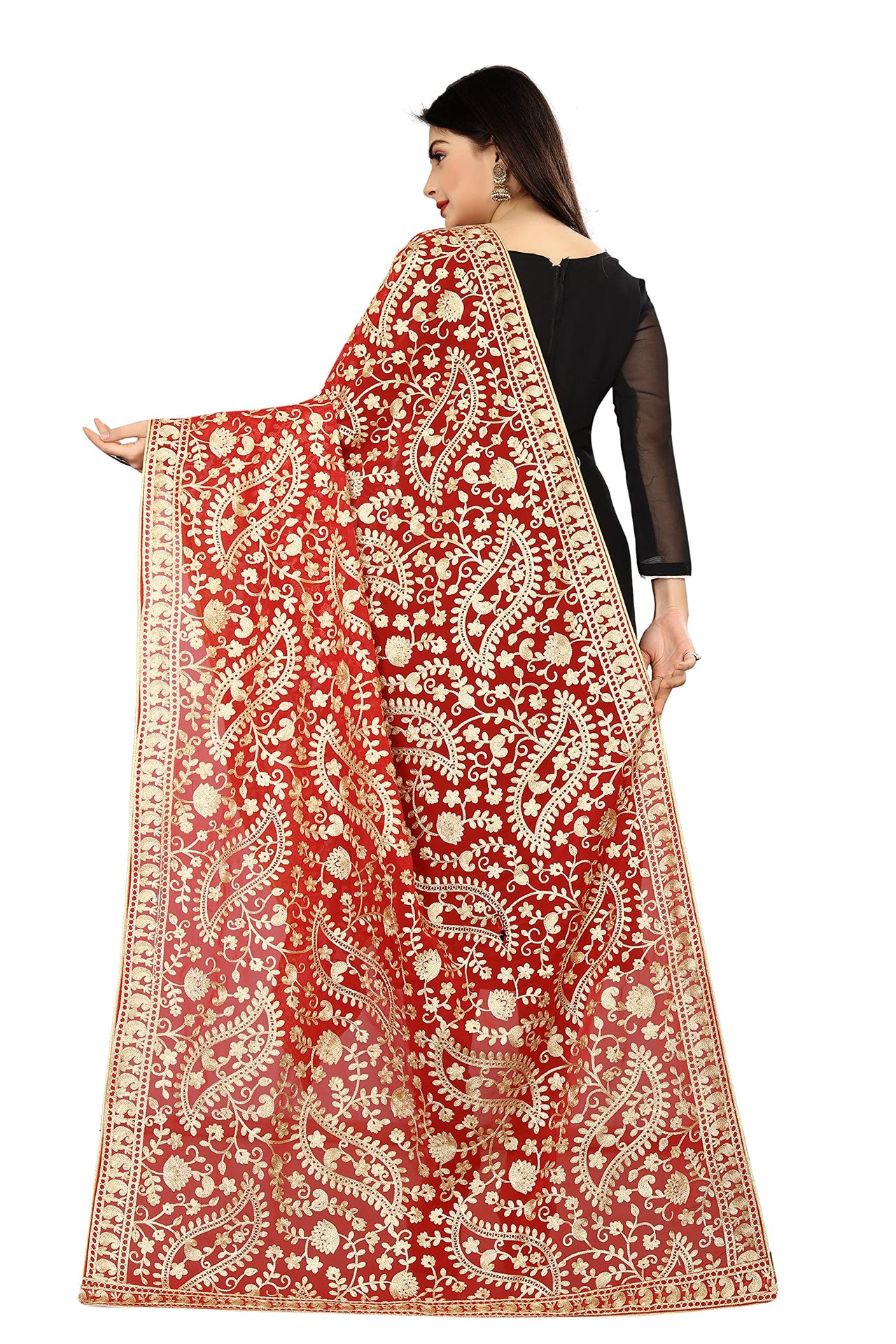 AKSHAR LLC Women's Embroidered Chiffon Dupatta