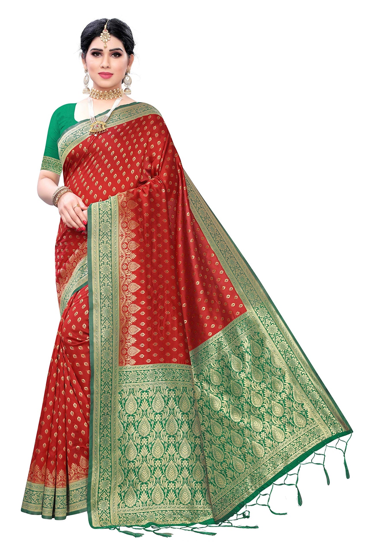 AKHILAM Women's Banarasi silk woven Design Saree with Unstitched Blouse Piece(GNG220_QL_Parent)