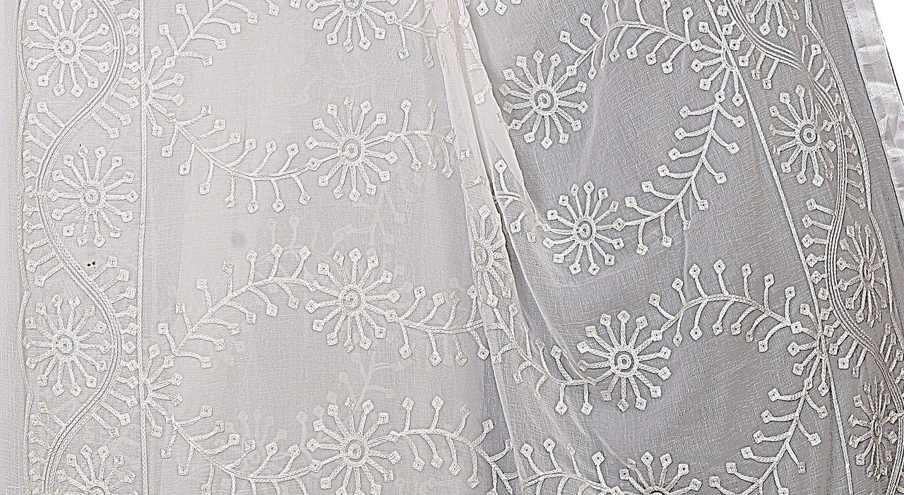 AKSHAR LLC Women's Designer Pure Chiffon Dupatta with Pure Cotton Thread Embroidery Work