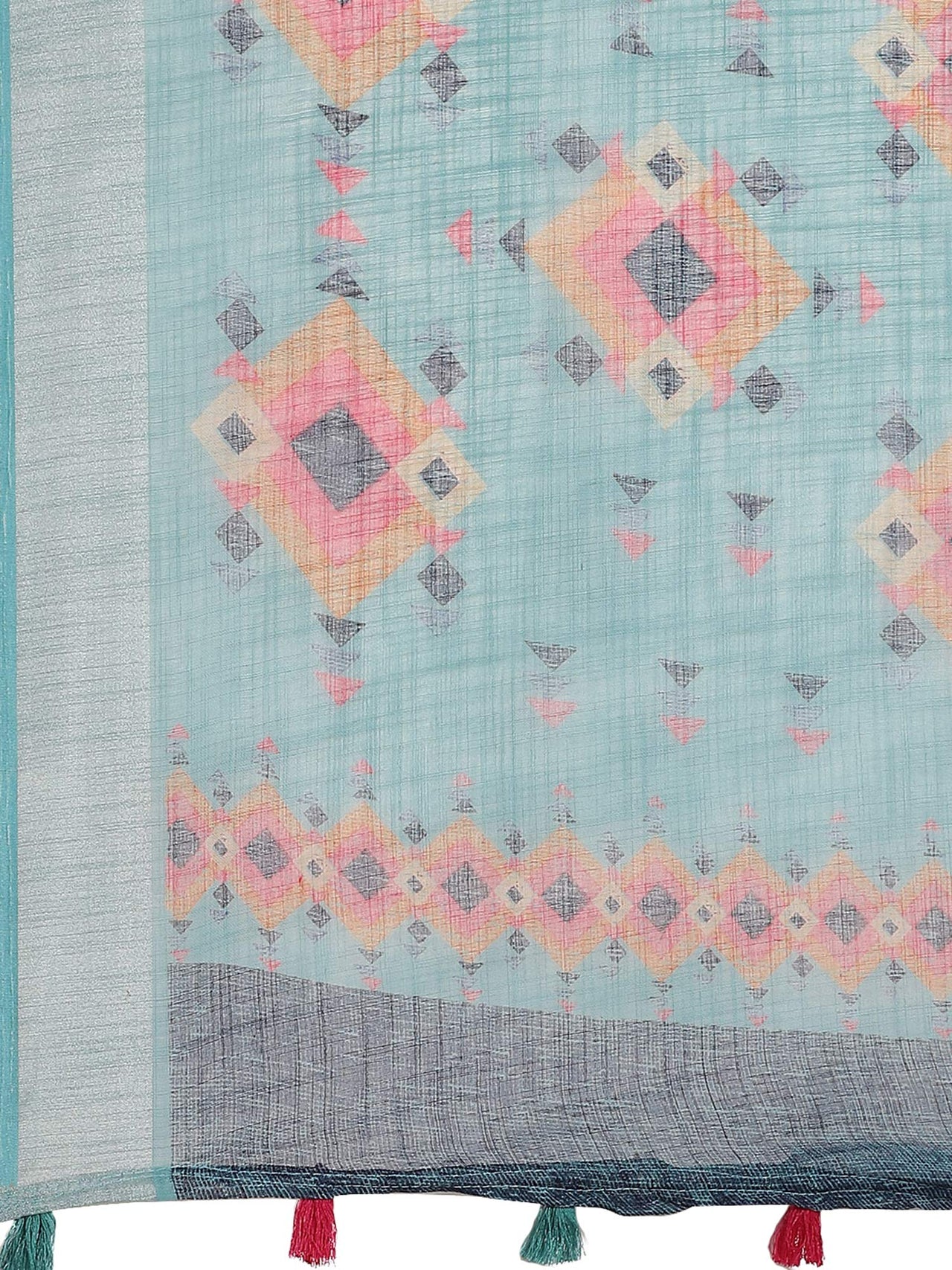 AKHILAM Women's Linen Geometric Saree With Unstitched Boluse Piece