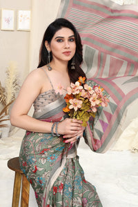 MIRCHI FASHION Women's Stylish Chiffon Floral and Geometric Printed Saree with Blouse Piece