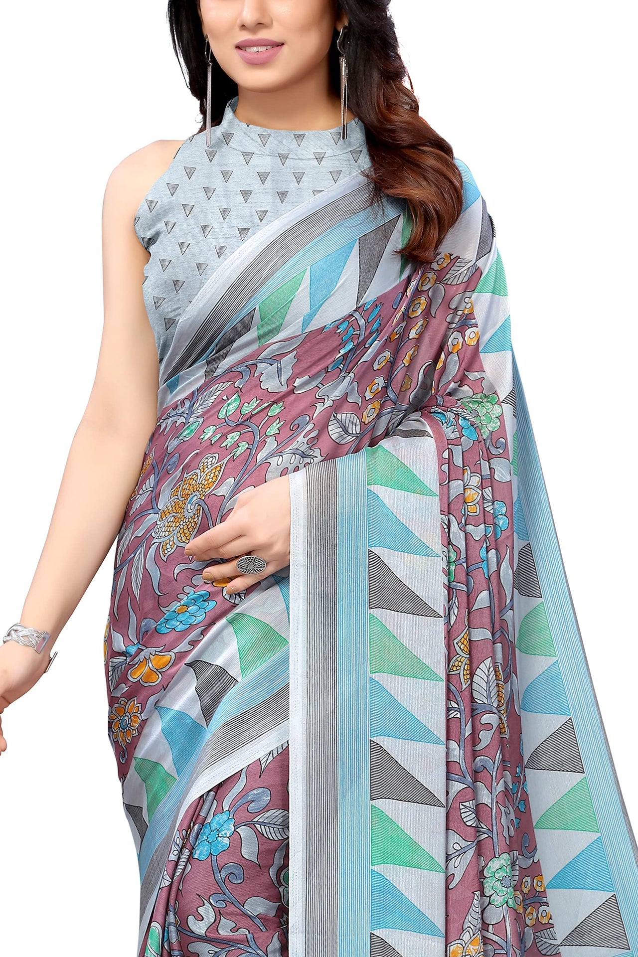 MIRCHI FASHION Women's Stylish Chiffon Floral and Geometric Printed Saree with Blouse Piece