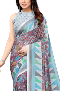 MIRCHI FASHION Women's Stylish Chiffon Floral and Geometric Printed Saree with Blouse Piece
