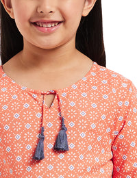 Amazon Brand - Jam & Honey Girl's Cotton Regular Short Kurti PEACH 2 2 Years-3 Years
