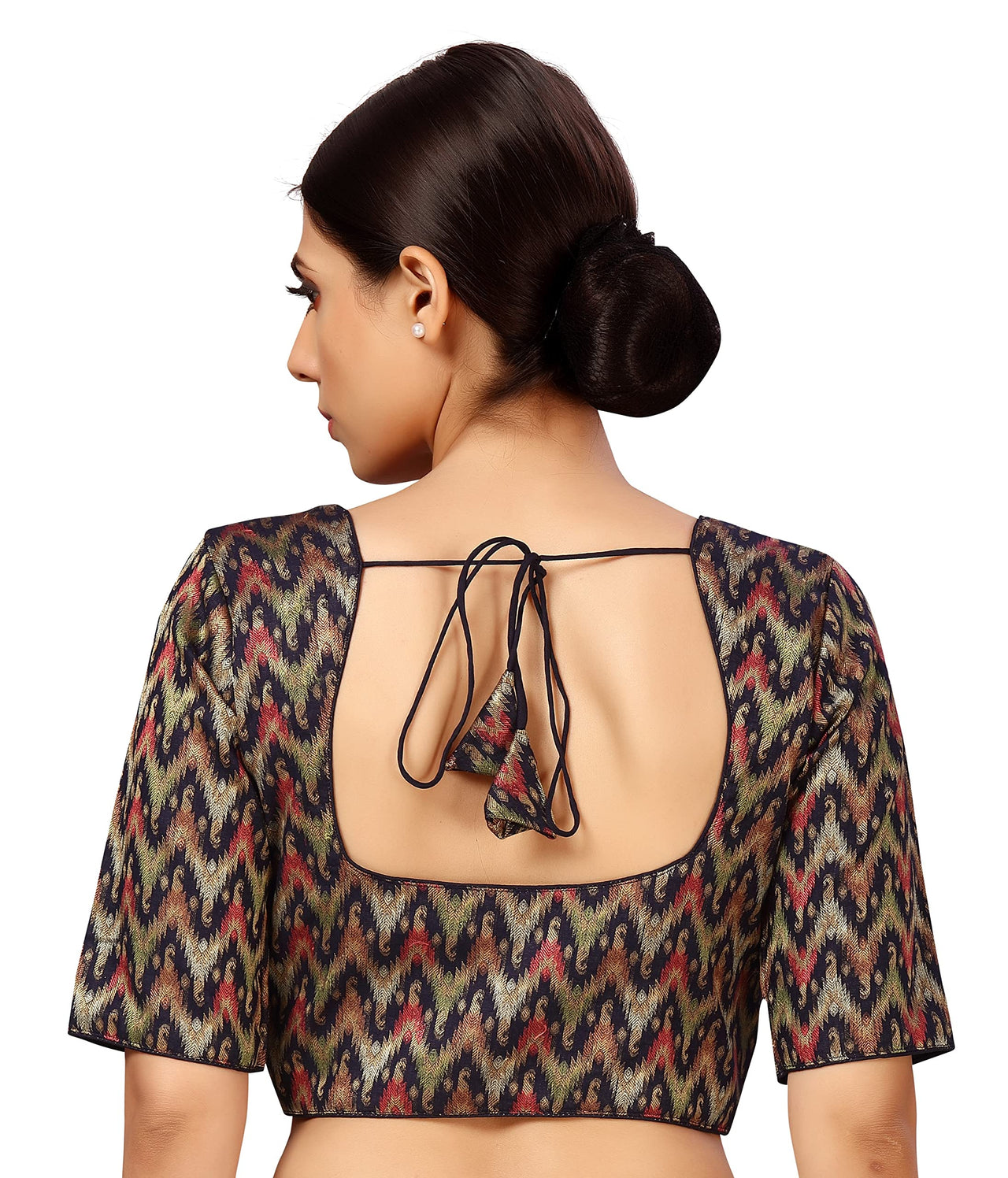 X3 Women's Viscose Elbow Length Sleeves Soft Brocade Padded Saree Blouse