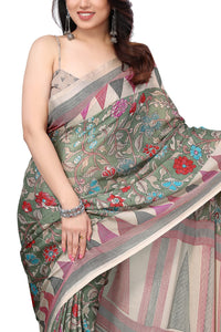 MIRCHI FASHION Women's Stylish Chiffon Floral and Geometric Printed Saree with Blouse Piece