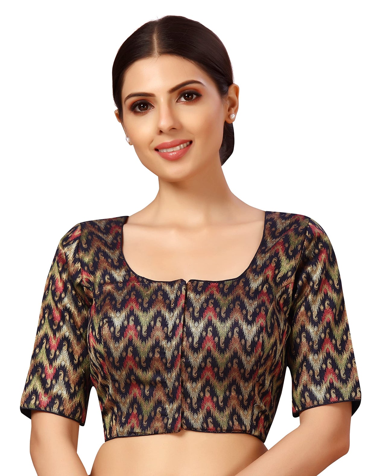 X3 Women's Viscose Elbow Length Sleeves Soft Brocade Padded Saree Blouse