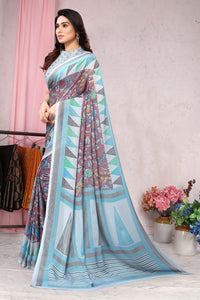 MIRCHI FASHION Women's Stylish Chiffon Floral and Geometric Printed Saree with Blouse Piece