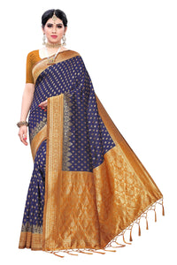 AKHILAM Women's Banarasi silk woven Design Saree with Unstitched Blouse Piece(GNG220_QL_Parent)