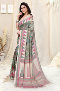 MIRCHI FASHION Women's Stylish Chiffon Floral and Geometric Printed Saree with Blouse Piece