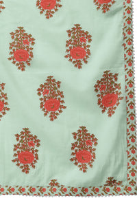 Janasya Women's Light Green Cotton Kurta With Palazzo And Dupatta