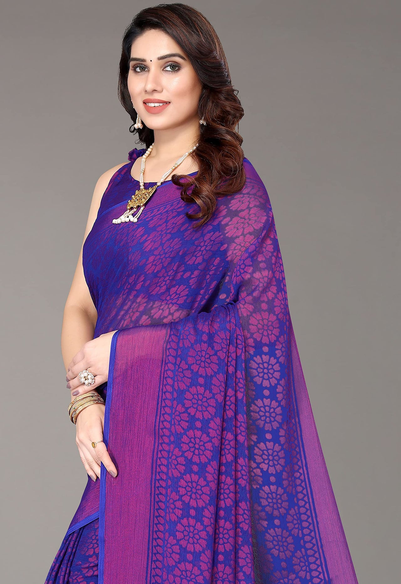 Winza Designer Women's Chiffon Brasso Printed Saree with Blouse Piece (WDP Brasso Malini W)