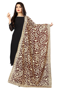 AKSHAR LLC Women's Embroidered Chiffon Dupatta
