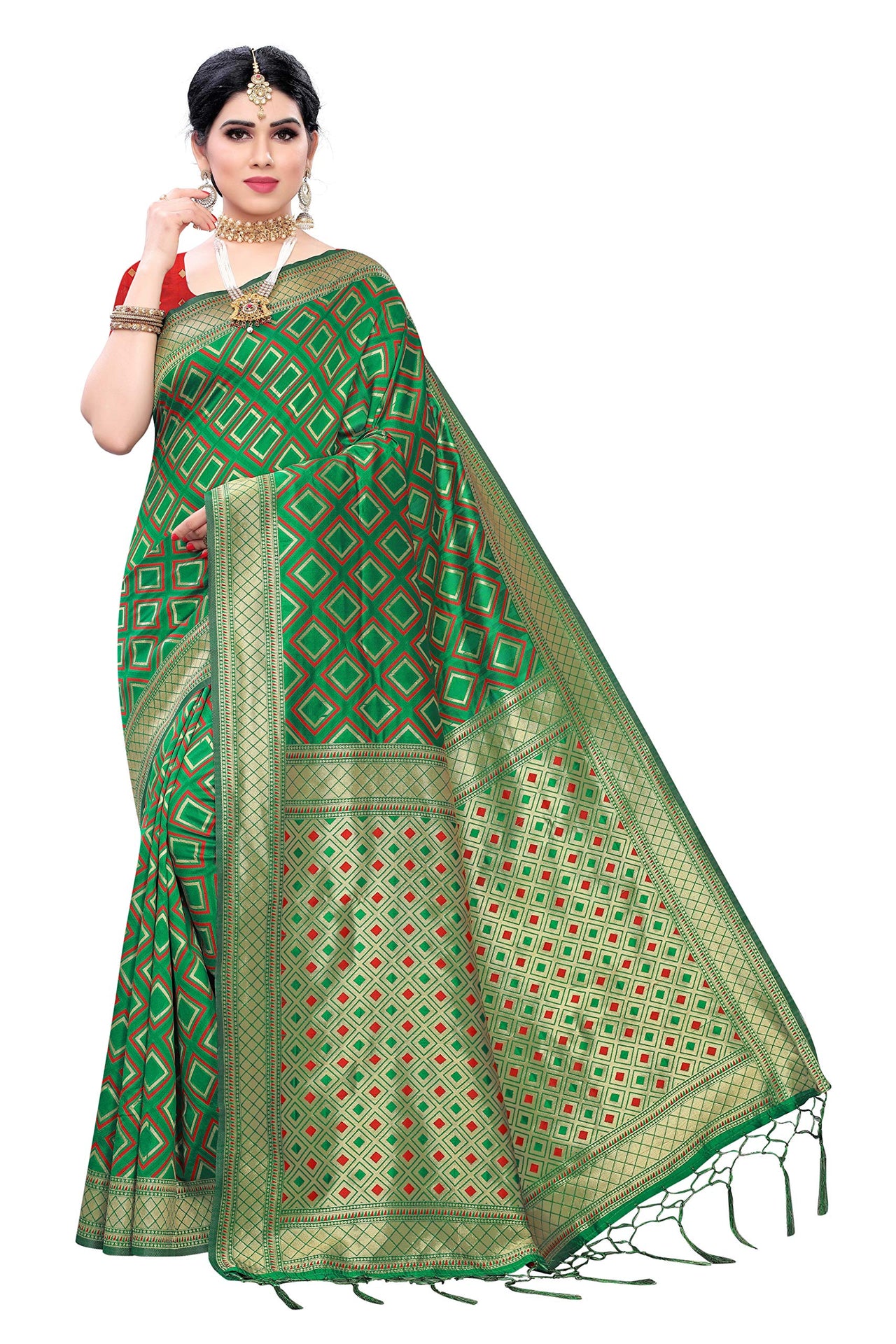 AKHILAM Women's Banarasi silk woven Design Saree with Unstitched Blouse Piece(GNG220_QL_Parent)