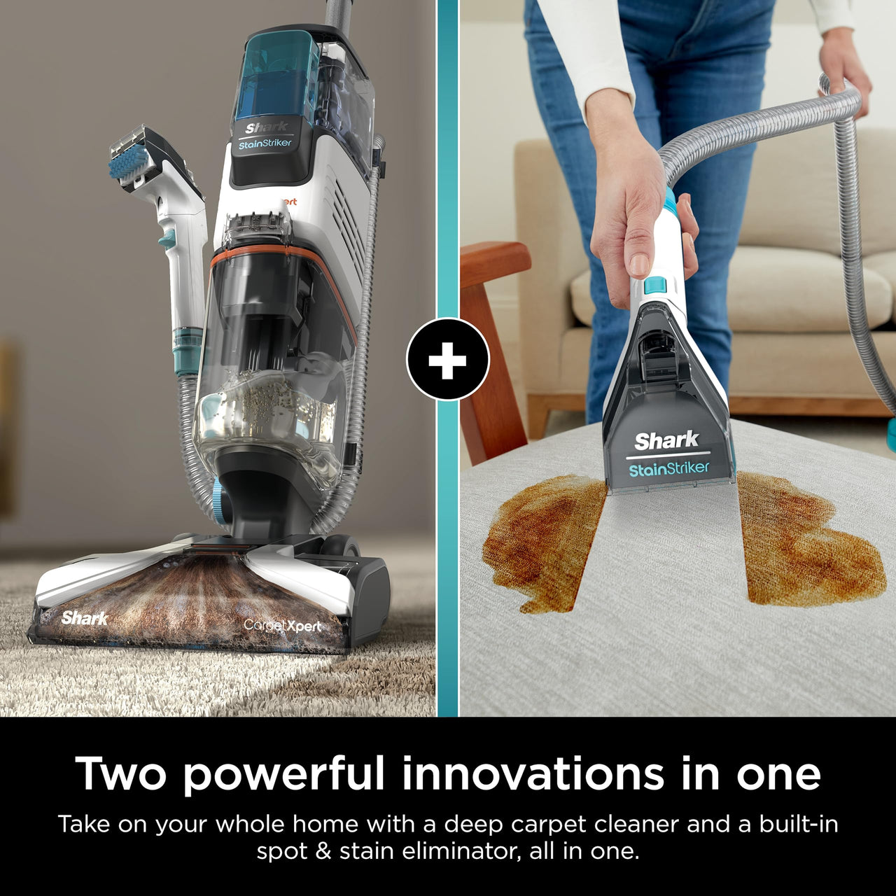 Shark EX201 CarpetXpert Upright Carpet, Area Rug & Upholstery Cleaner with StainStriker, Built-in Spot & Stain Cleaner, Perfect for Pets, Deep Cleaning & Tough Stain Removal, Carpet Shampooer, Cyan Shark CarpetXpert with StainStriker