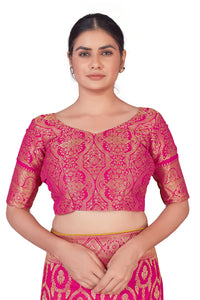 Monjolika Fashion Women's Banarasi Silk Peach Color Golden Zari Woven Saree With Separate Embellished And Unsttiched Blouse Piece
