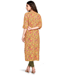 Monira Women's Pure Cambric Cotton Kalamkari Floral Print Straight Kurti