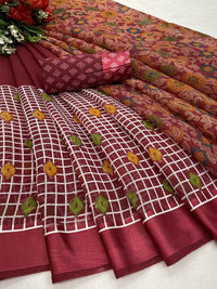 Yashika Women's Linen Saree Maroon