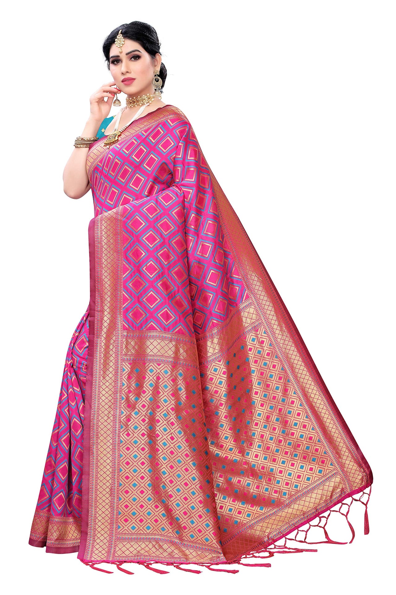 AKHILAM Women's Banarasi silk woven Design Saree with Unstitched Blouse Piece(GNG220_QL_Parent)