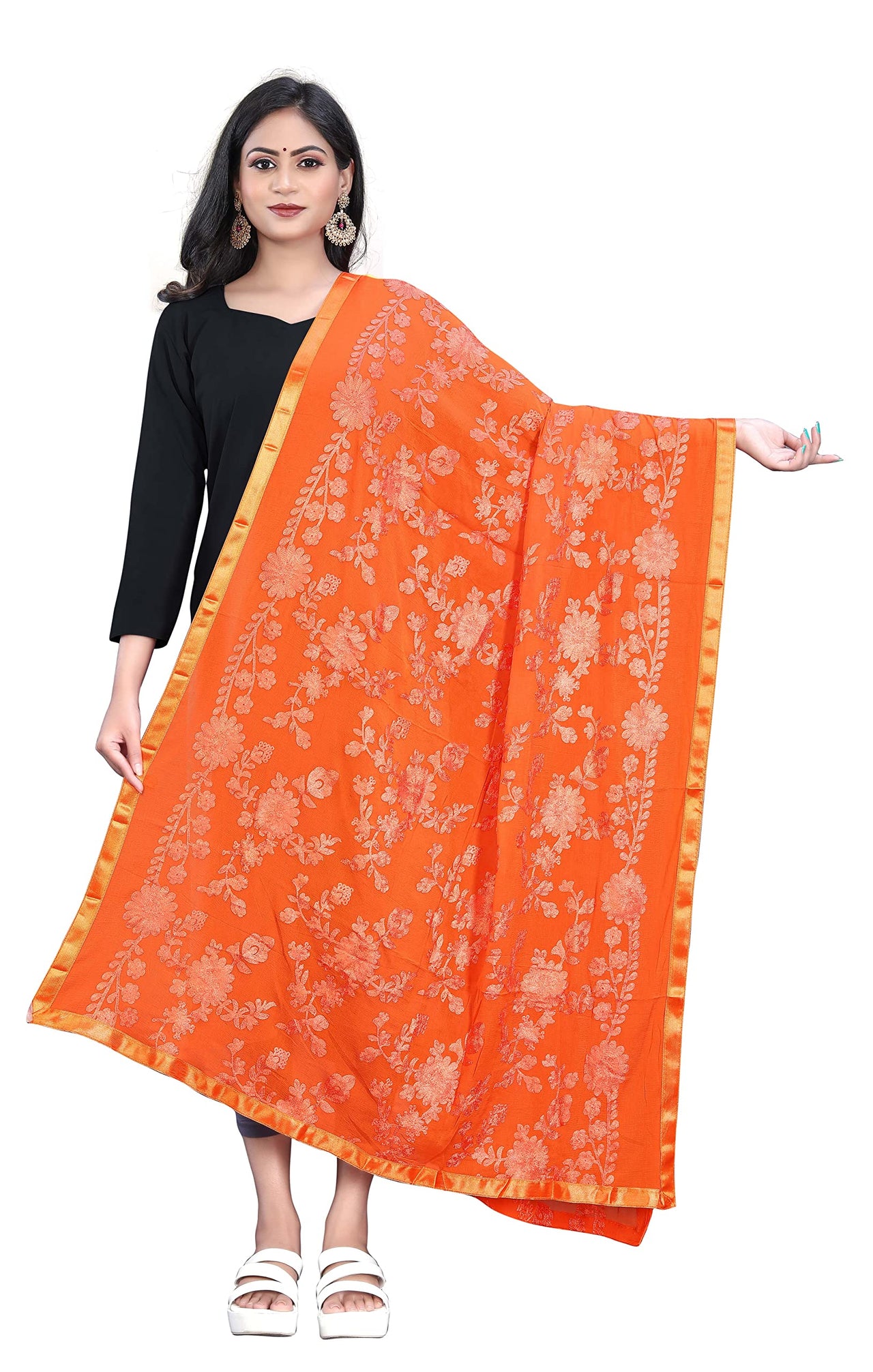 AKSHAR LLC Women's Embroidered Chiffon Dupatta
