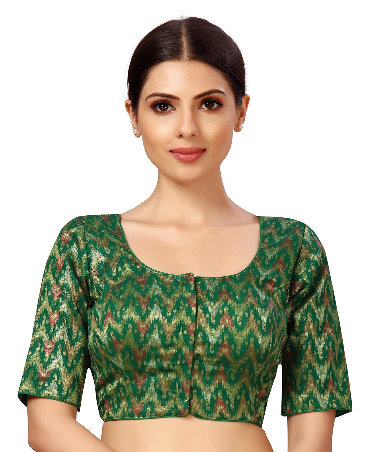 X3 Women's Viscose Elbow Length Sleeves Soft Brocade Padded Saree Blouse