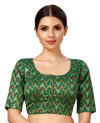X3 Women's Viscose Elbow Length Sleeves Soft Brocade Padded Saree Blouse