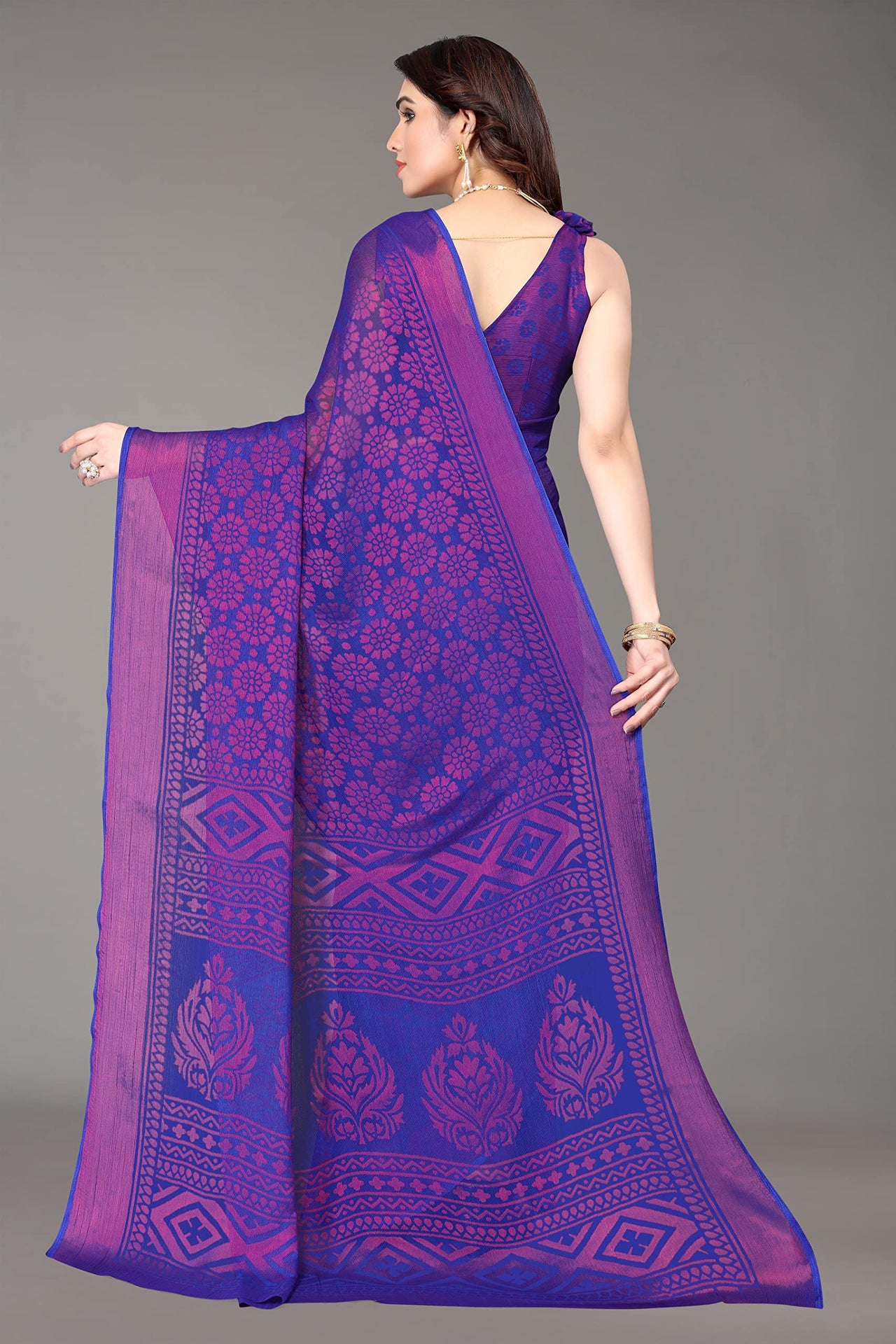 Winza Designer Women's Chiffon Brasso Printed Saree with Blouse Piece (WDP Brasso Malini W)