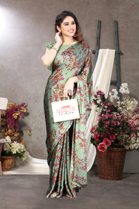 MIRCHI FASHION Women's Stylish Chiffon Floral Printed Saree with Blouse Piece