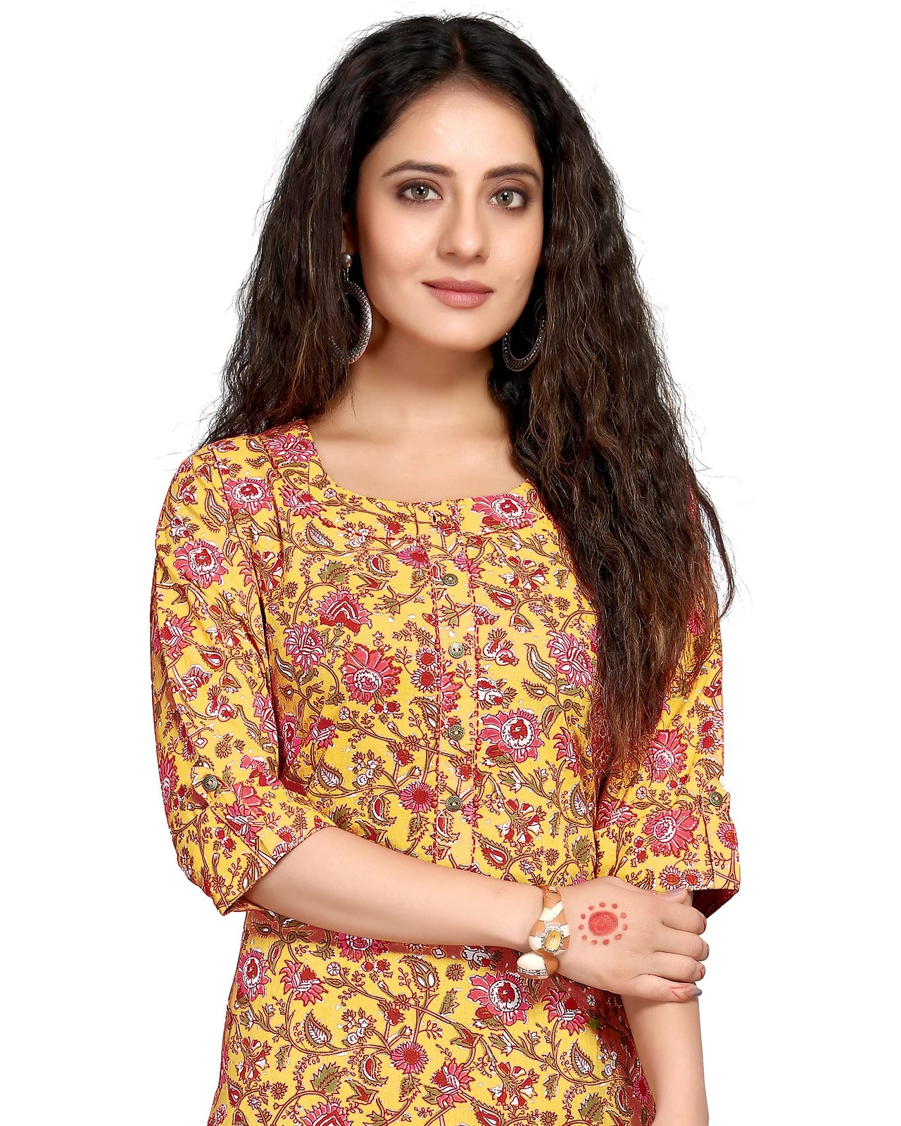 Monira Women's Pure Cambric Cotton Kalamkari Floral Print Straight Kurti