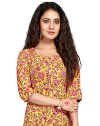 Monira Women's Pure Cambric Cotton Kalamkari Floral Print Straight Kurti