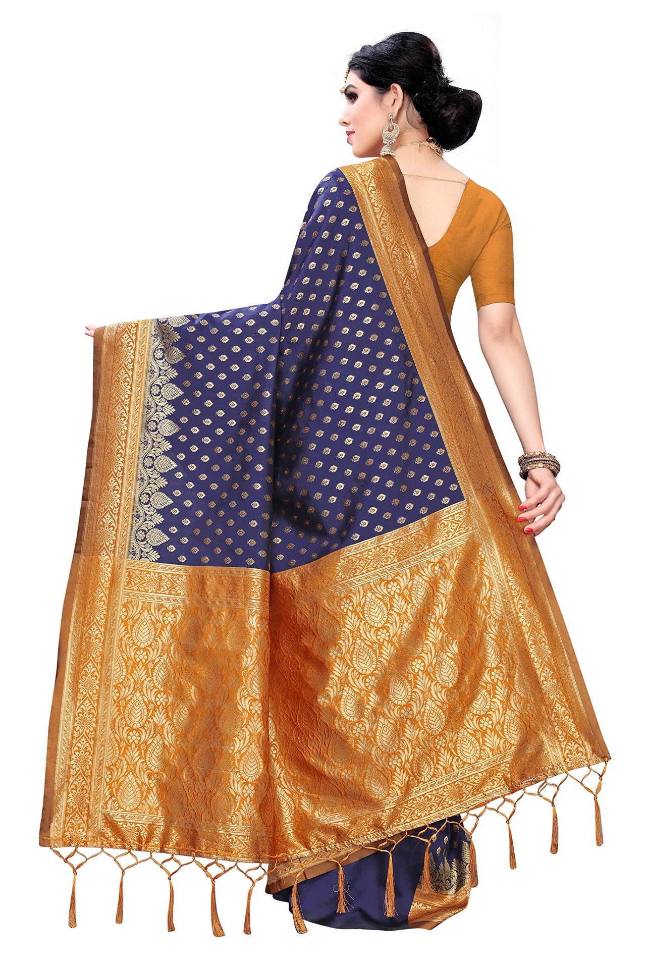 AKHILAM Women's Banarasi silk woven Design Saree with Unstitched Blouse Piece(GNG220_QL_Parent)