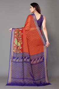 Winza Designer Women's Chiffon Brasso Floral Printed Saree with Blouse Piece