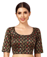 X3 Women's Viscose Elbow Length Sleeves Soft Brocade Padded Saree Blouse