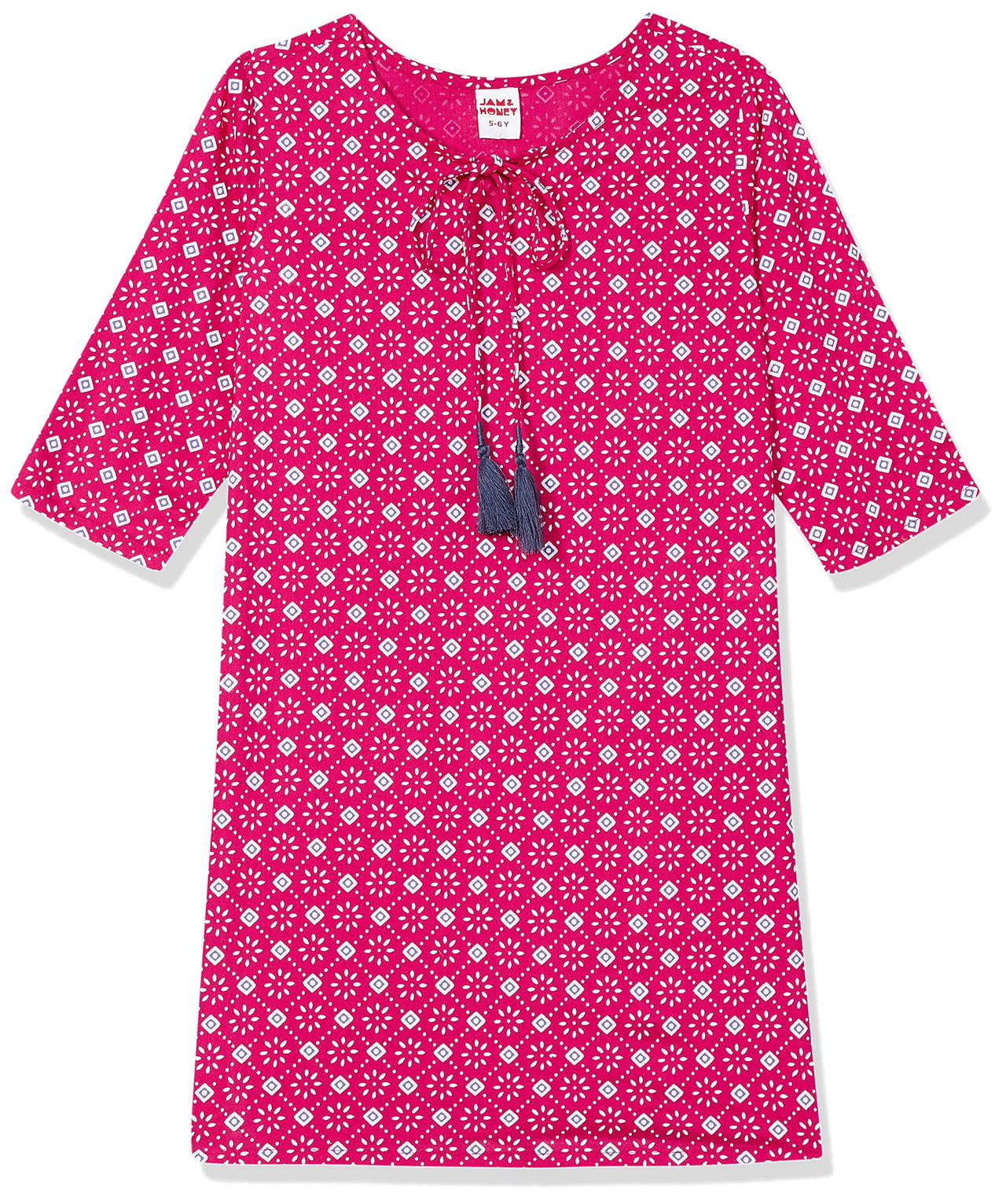Amazon Brand - Jam & Honey Girl's Cotton Regular Short Kurti PEACH 2 2 Years-3 Years