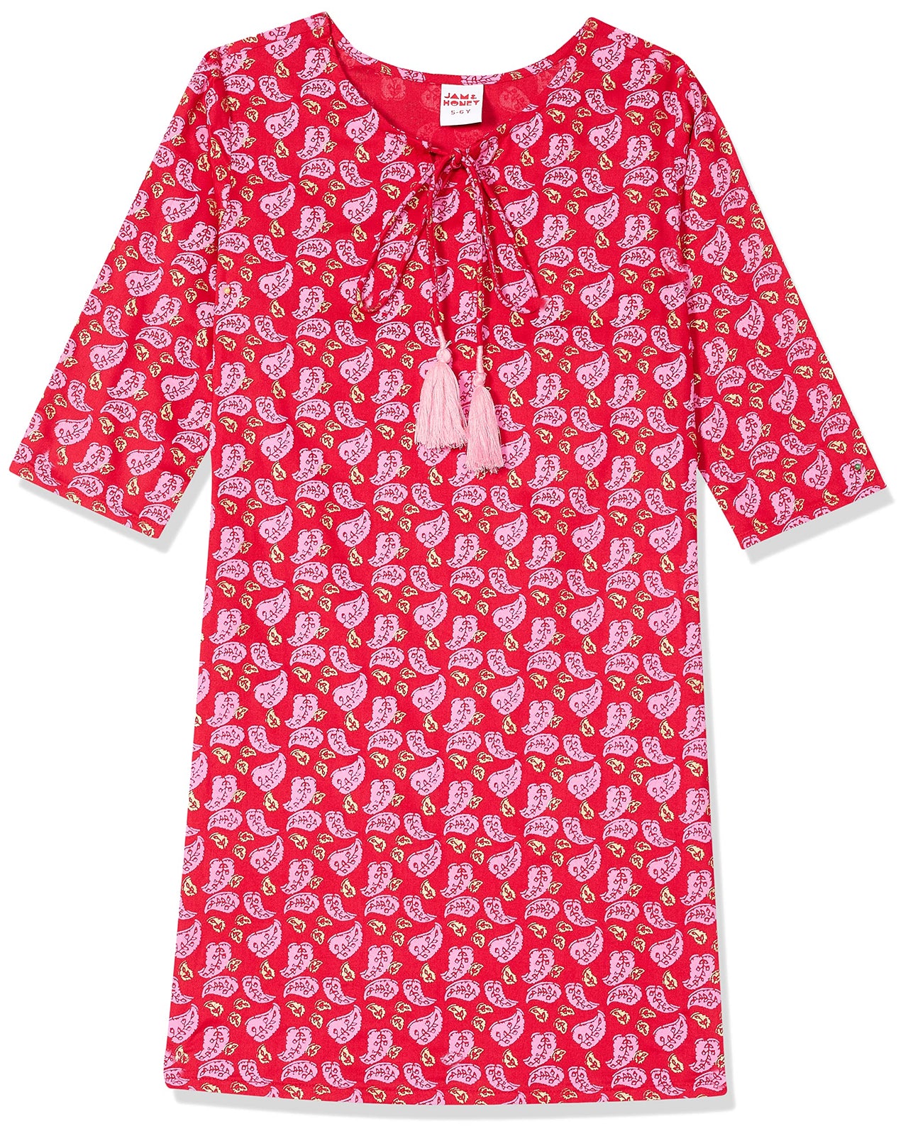 Amazon Brand - Jam & Honey Girl's Cotton Regular Short Kurti PEACH 2 2 Years-3 Years