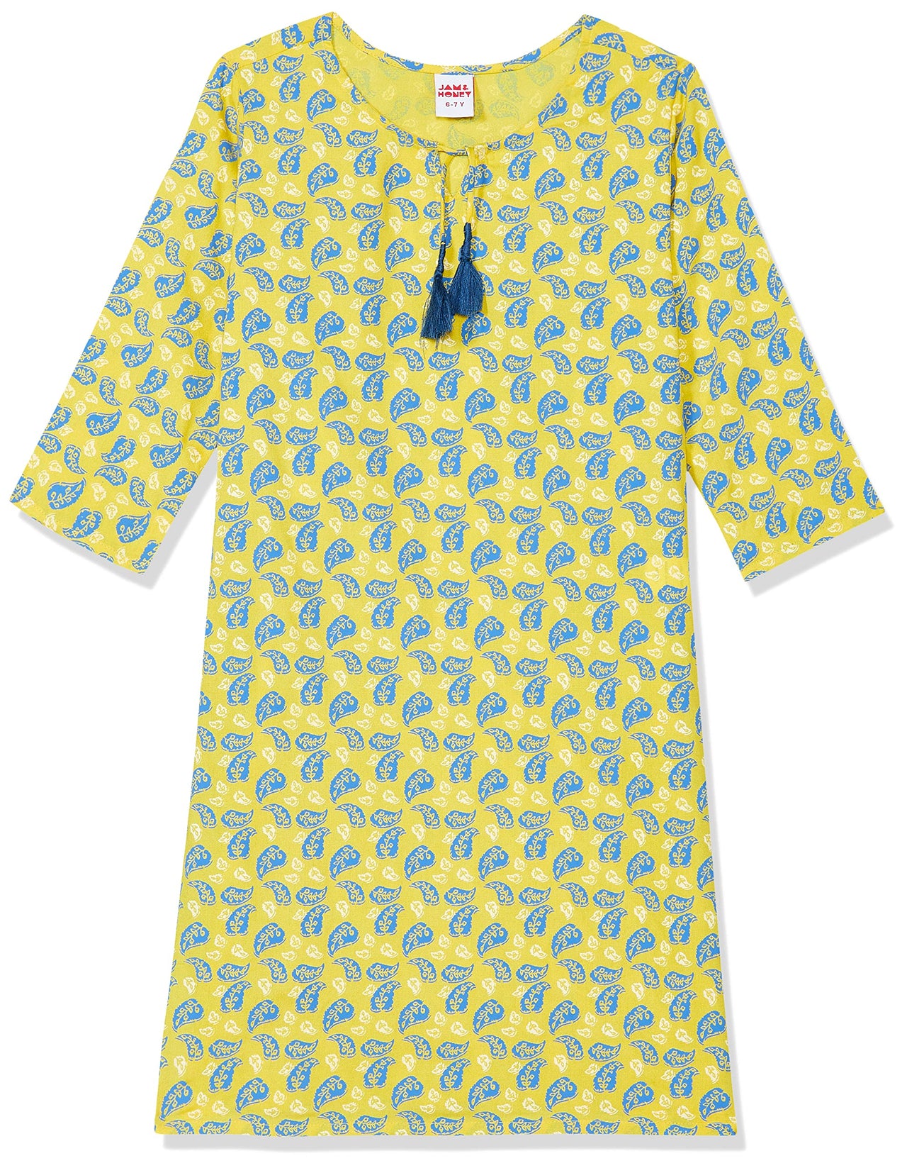 Amazon Brand - Jam & Honey Girl's Cotton Regular Short Kurti PEACH 2 2 Years-3 Years