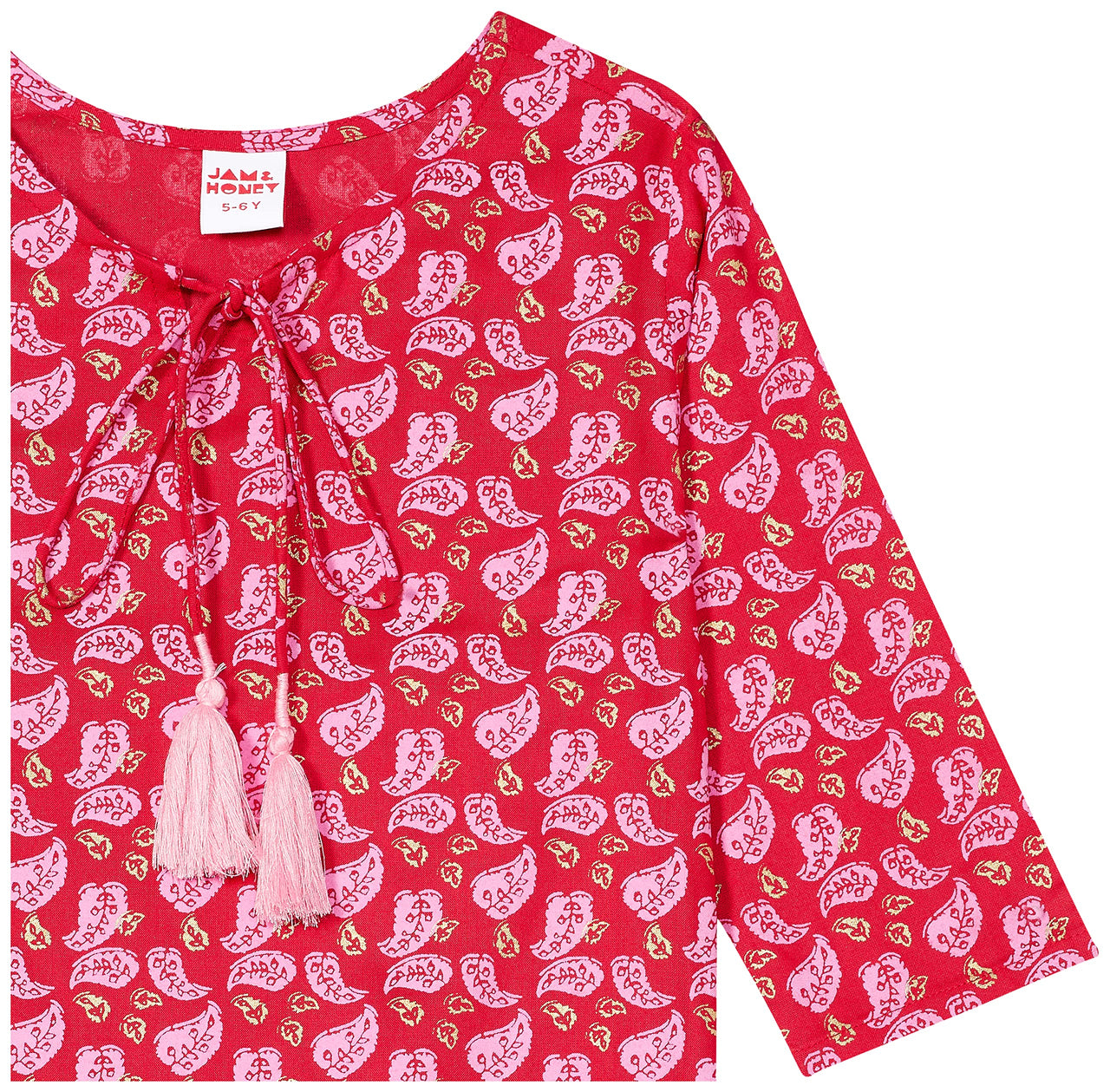 Amazon Brand - Jam & Honey Girl's Cotton Regular Short Kurti PEACH 2 2 Years-3 Years